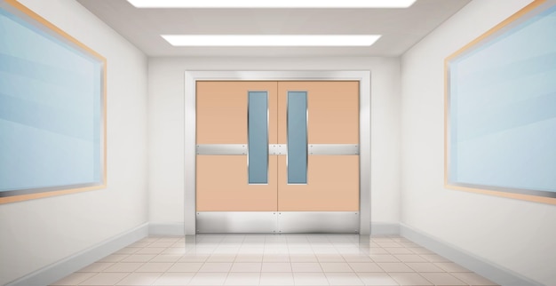 Doors in hallway of hospital, laboratory or school