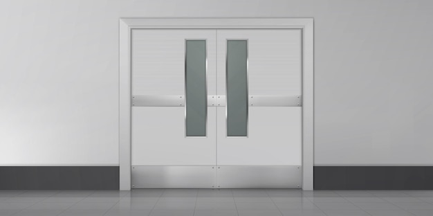 Doors in laboratory kitchen hospital or school corridor empty interior