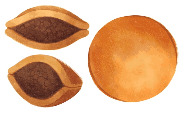 도라야끼 팥 팬케이크 일본식 과자 삽화 수채화 풍