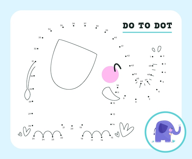 Free vector dot to dot game worksheet with elephant animal