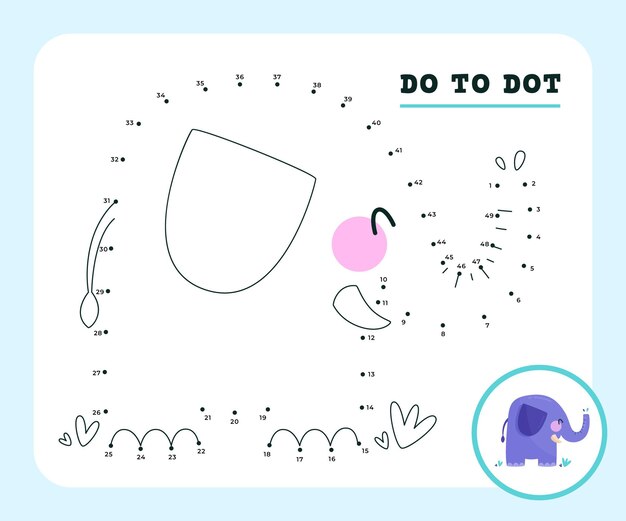 Dot to dot game worksheet with elephant animal