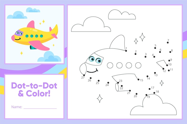 Free vector dot to dot worksheet with airplane