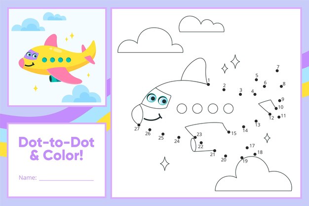 Dot to dot worksheet with airplane