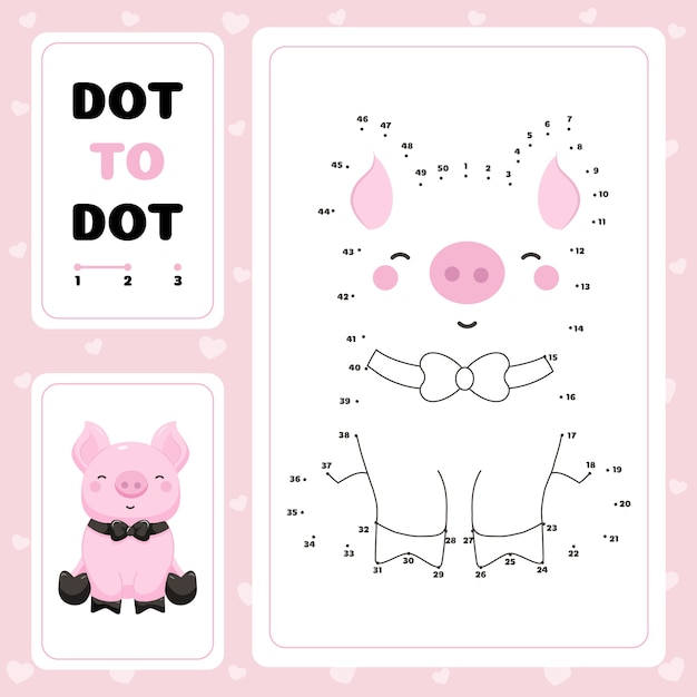 Free vector dot to dot worksheet with cute pig