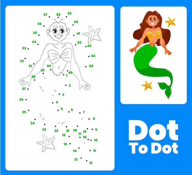 Free vector dot to dot worksheet with mermaid