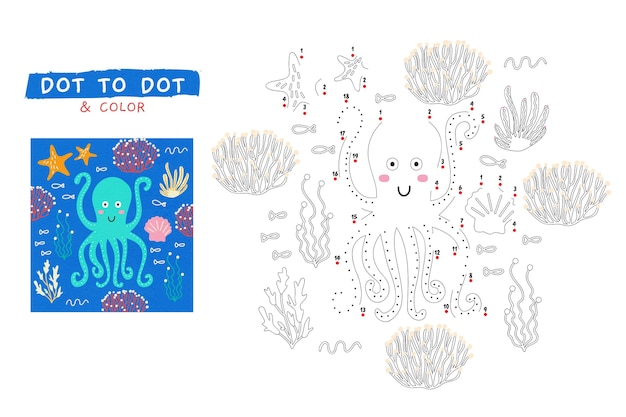 Free vector dot to dot worksheet with octopus