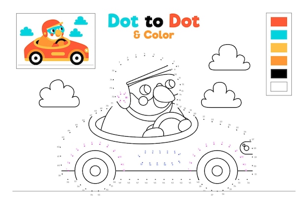 Free vector dot to dot worksheet with racing car