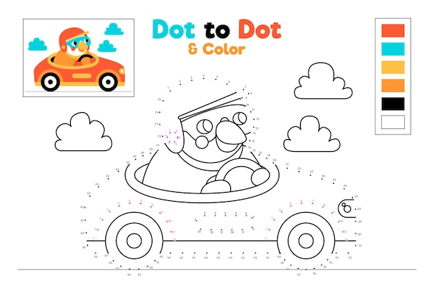 Dot to dot worksheet with racing car