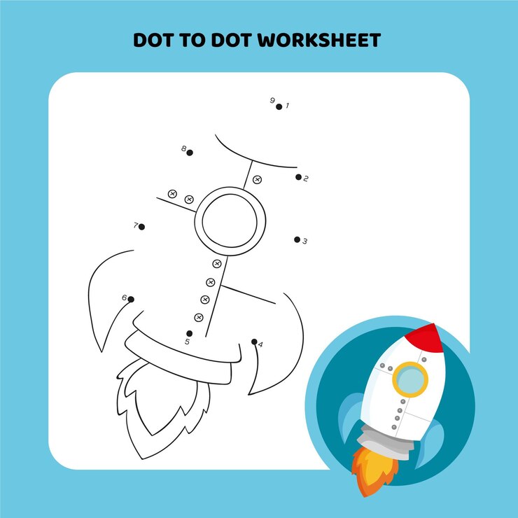 मुफ़्त वेक्टर dot to dot worksheet with rocketship