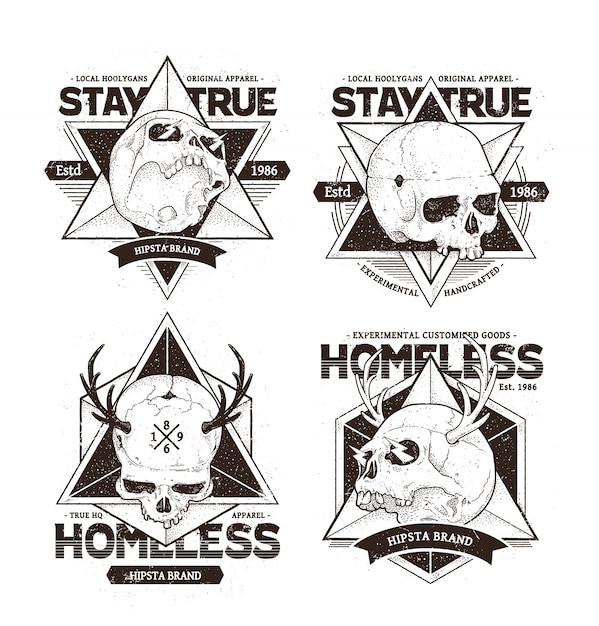 Free Vector dot work skull emblems