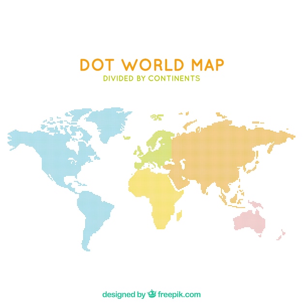 Dot World Map Divided By Continents