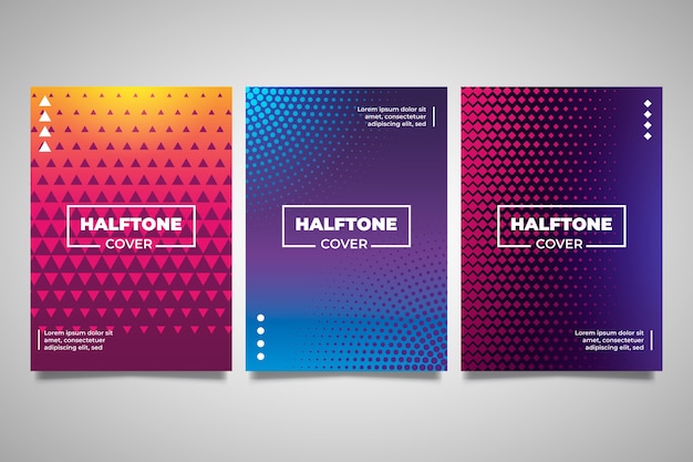 Free vector dots and poly halftone gradient cover collection