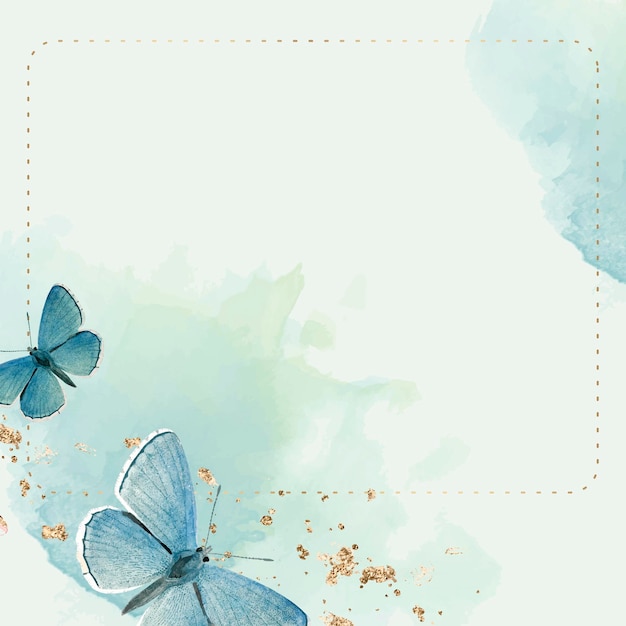 Free vector dotted frame with blue butterflies patterned background vector