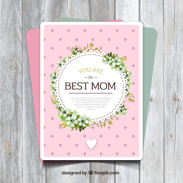 Free vector dotted greeting card with floral wreath for mother's day