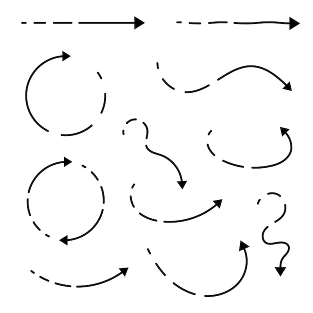 Бесплатное векторное изображение Набор пунктирных стрелок