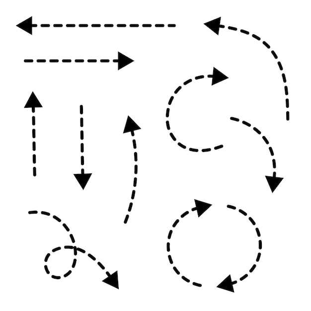 Set di frecce di linee tratteggiate