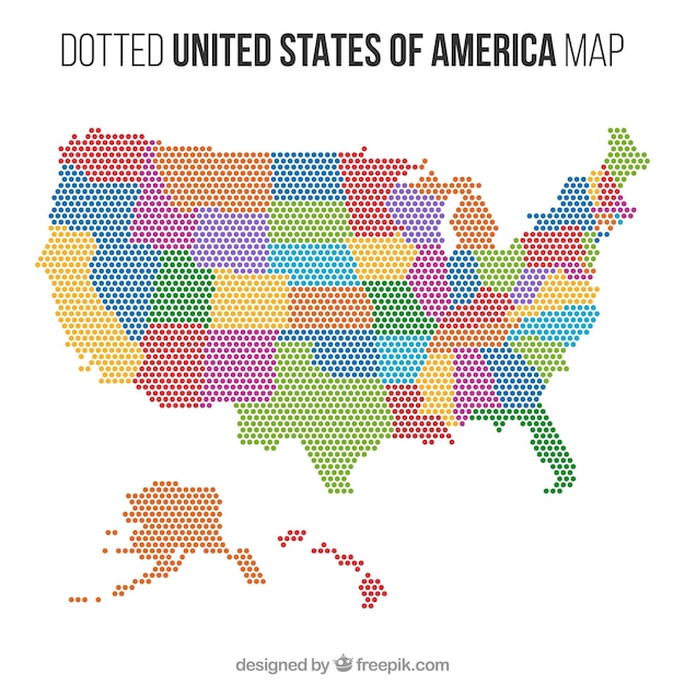 Vettore gratuito mappa punteggiato di stati uniti d'america