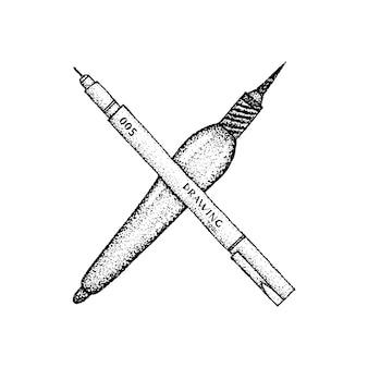 Dotwork brush pen tools. vector illustration of t-shirt design. tattoo hand drawn sketch.