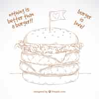 Free vector double burger in hand-drawn style