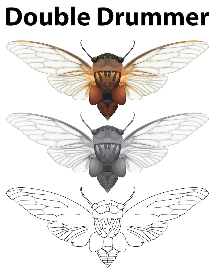 Free Vector double drummer in three sketches