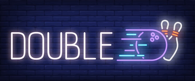 Double neon text with bowling strike