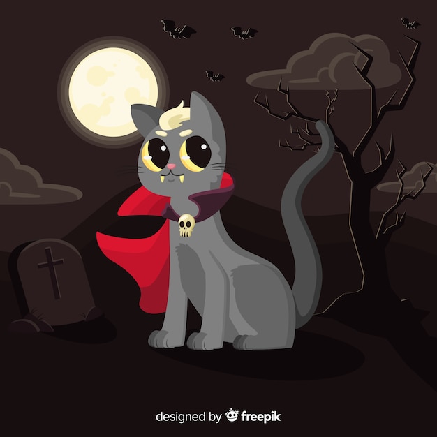 Free vector dracula cat with cape in the wind