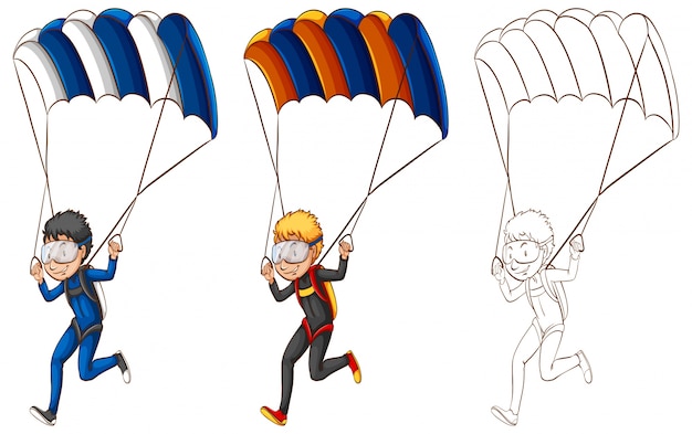 Free vector drafting character for man doing parachute illustration