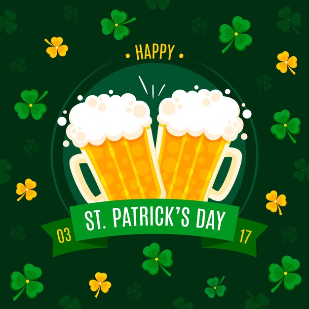 Free vector drafts of beer and clovers st. patrick's day