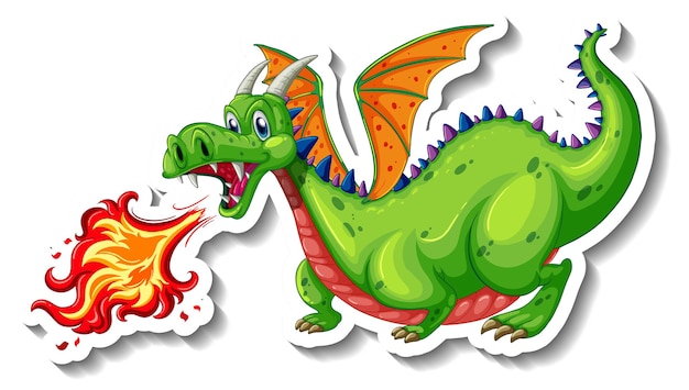 Free vector dragon blowing fire cartoon character sticker