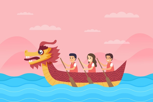 Dragon boat background in flat design