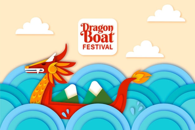 Dragon boat background in paper style