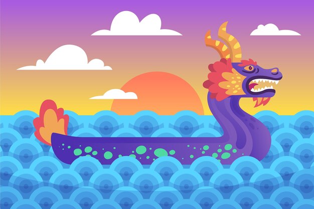 Dragon boat background at sunrise