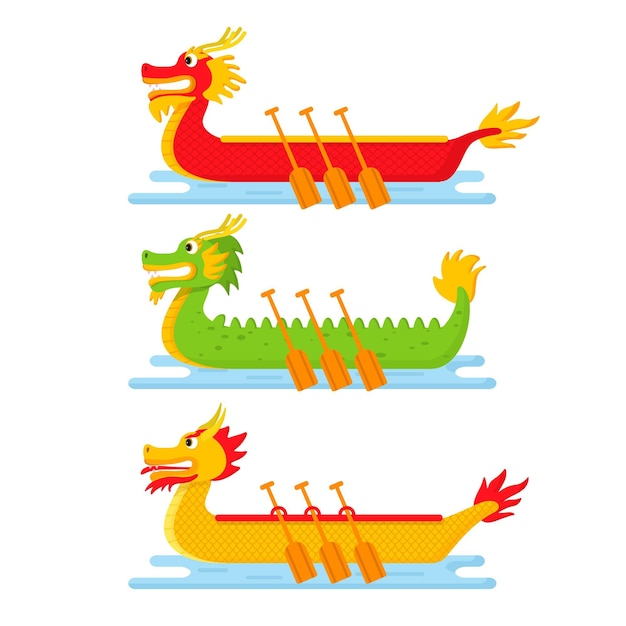 Бесплатное векторное изображение Концепция коллекции лодок-драконов