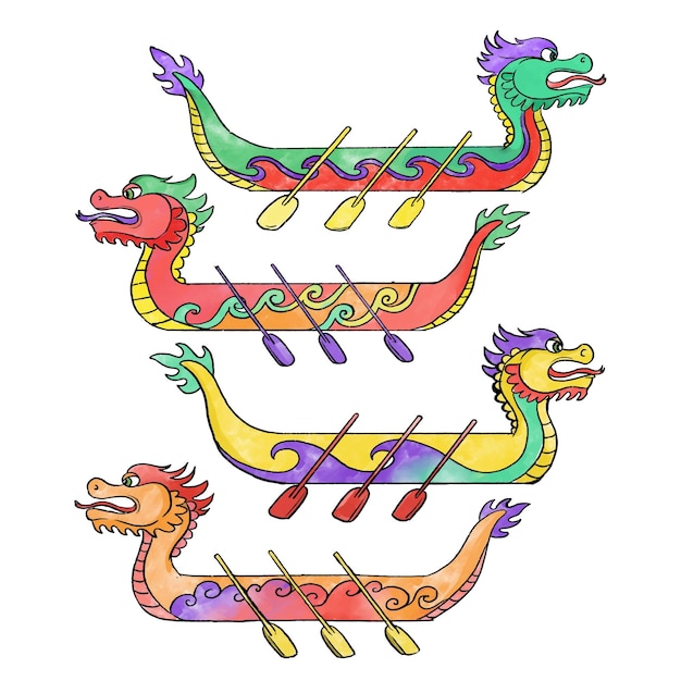 Бесплатное векторное изображение Концепция коллекции лодок-драконов
