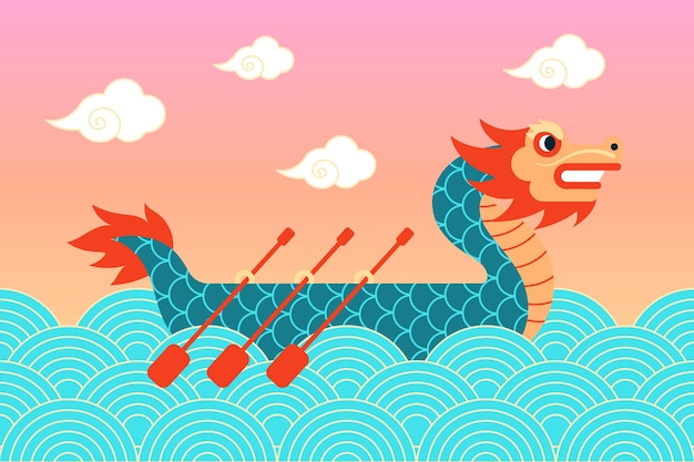 Free vector dragon boat colorful wallpaper concept