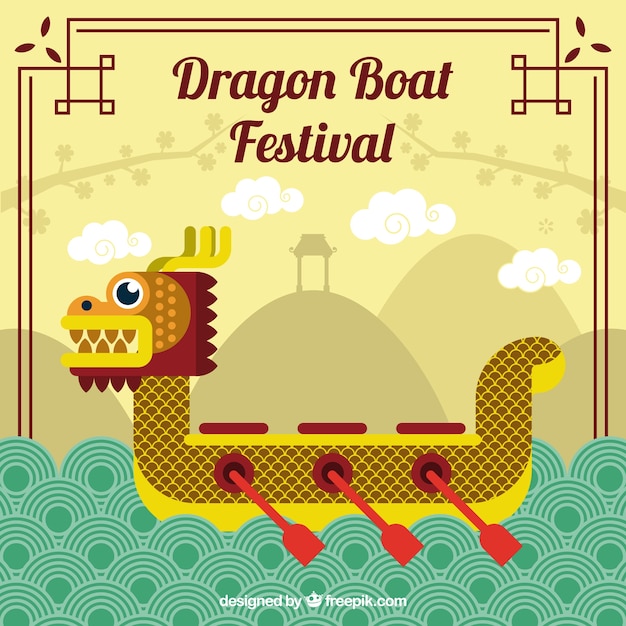 Бесплатное векторное изображение Праздник лодок-драконов золотой фон