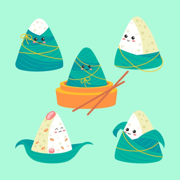 Free vector dragon boat's zongzi assortment