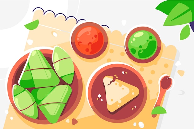 Free vector dragon boat's zongzi background