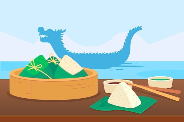 Free vector dragon boat's zongzi background