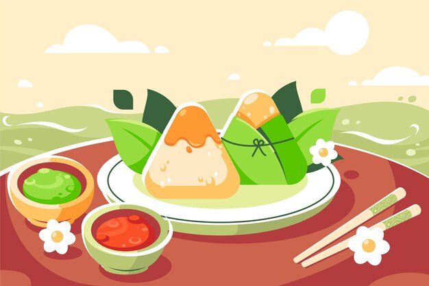 Free vector dragon boat's zongzi wallpaper