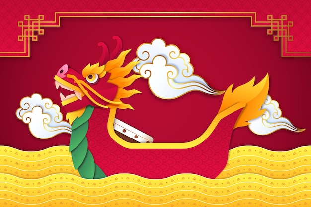 Dragon boat wallpaper in paper style