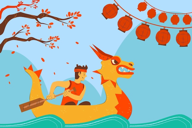 Dragon boat wallpaper with man