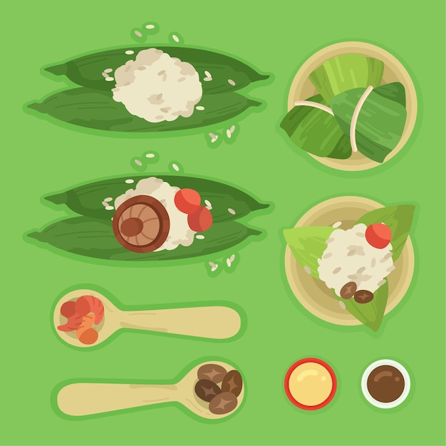 Free vector dragon boats zongzi collection theme