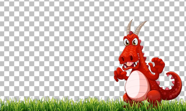 Free vector dragon cartoon character on green grass on transparent background