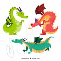 Free vector dragon character collection with flat design