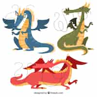 Free vector dragon character collection with flat design