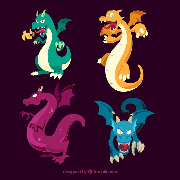 Dragon character collection with flat design