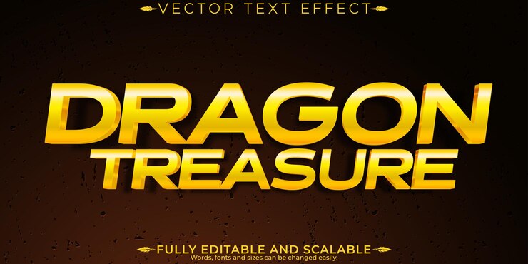 무료 Vector 드래곤 편집 가능한 텍스트 효과 편집 가능한 골드 및 판타지 텍스트 스타일
