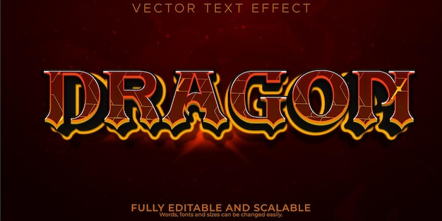 Vettore gratuito effetto testo drago fuoco modificabile stile testo rosso e fiamma