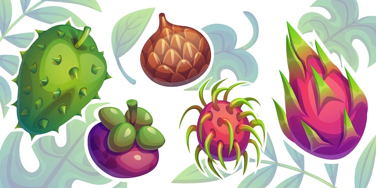 Free Vector dragon fruit and green leaves on white
